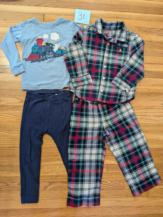 206 Gap Train/ Flannel Plaid Jammies Bundle Boys 3t