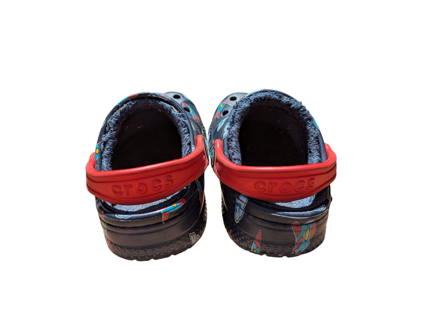 #52 REDUCED PRICE Crocs 6C Fleece-lined Rocket print Baya shoes