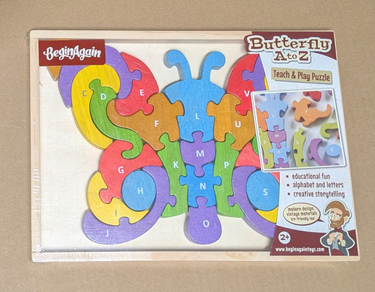 #219 NIB Butterfly A to Z Teach & Play Puzzle, BeginAgain Brand
