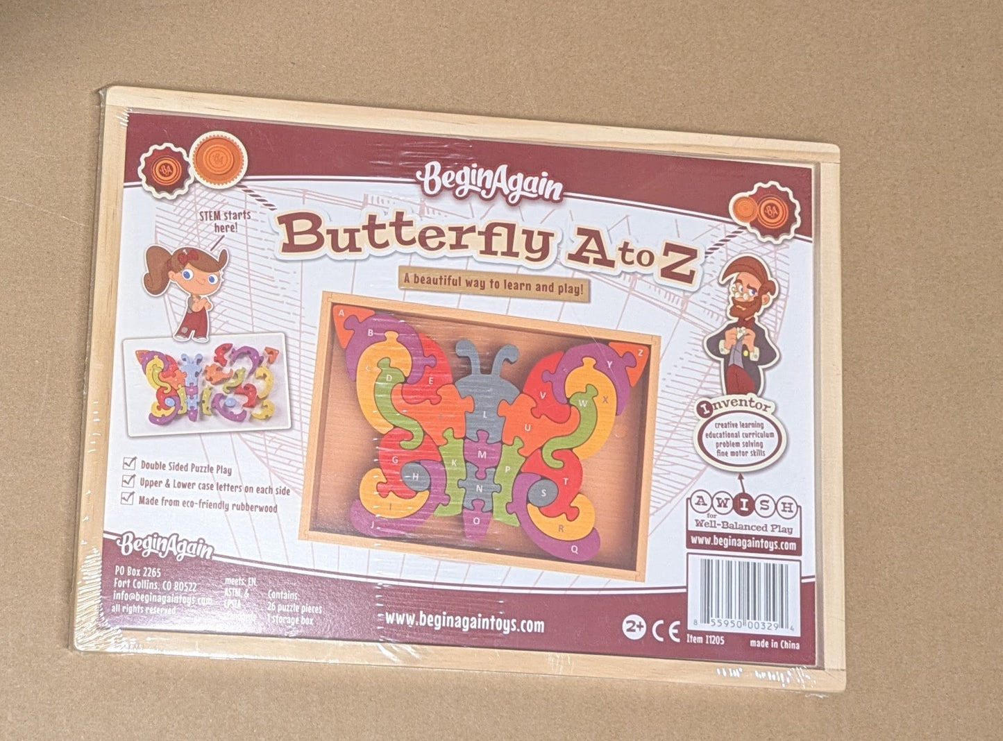 #219 NIB Butterfly A to Z Teach & Play Puzzle, BeginAgain Brand