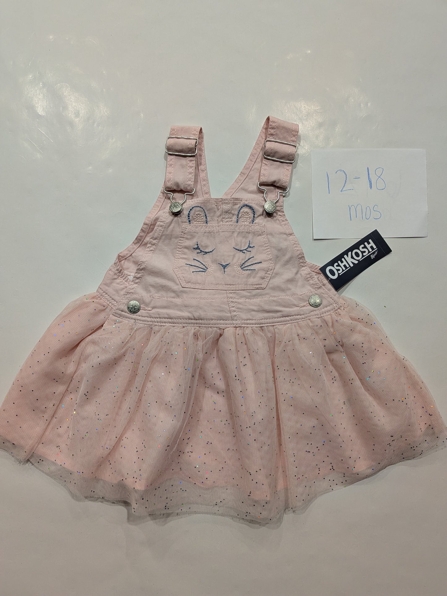 109 girls pink bunny overall dress 12-18