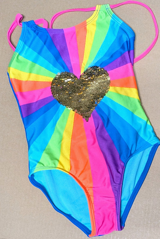 Seller #111, Rainbow Sequined One-Piece Swimsuit, Cat and Jack Brand, Girls, Size XS (4/5)