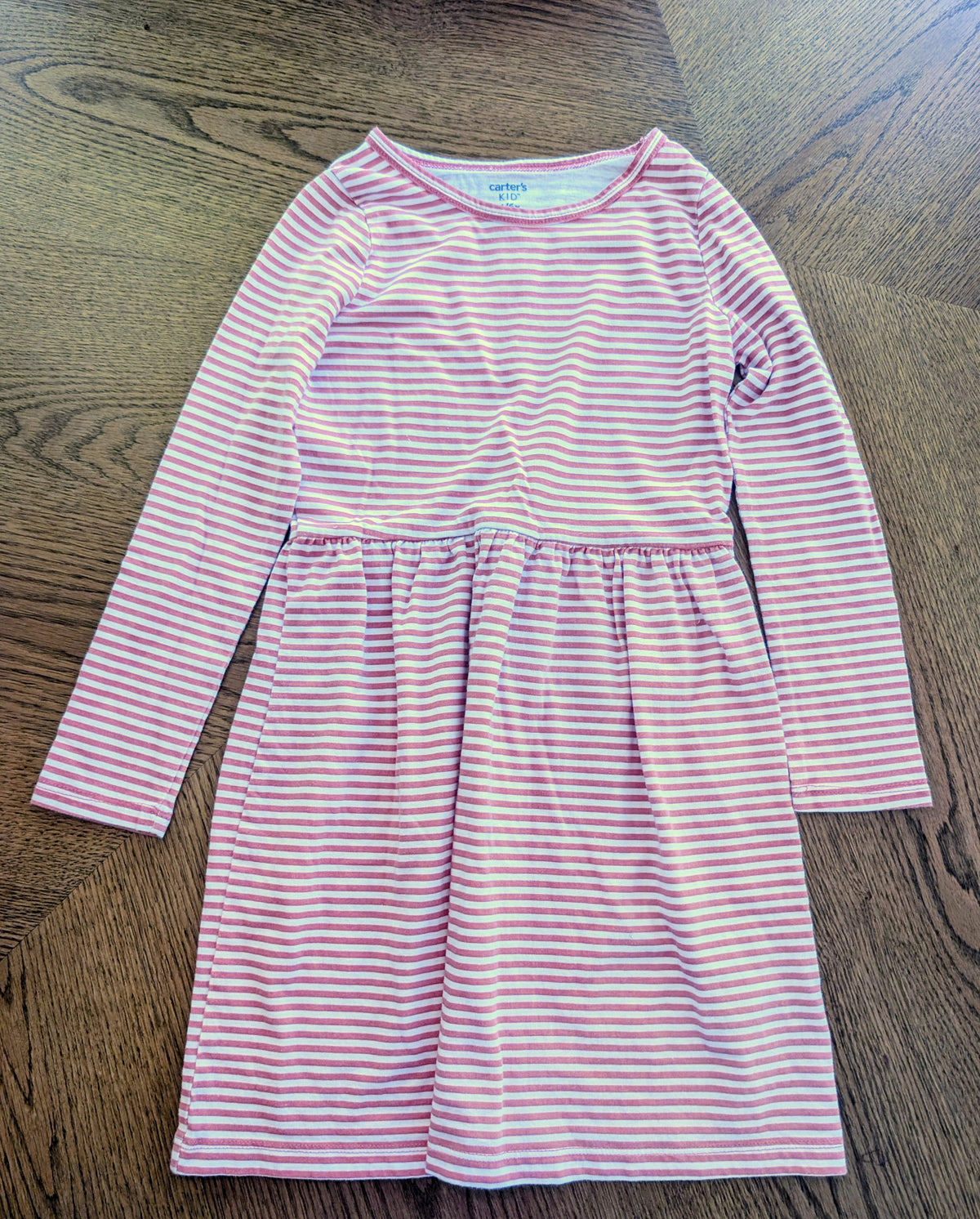 #67 Carter's Size Girls 6/6x Pink and White Striped Long-Sleeve Dress