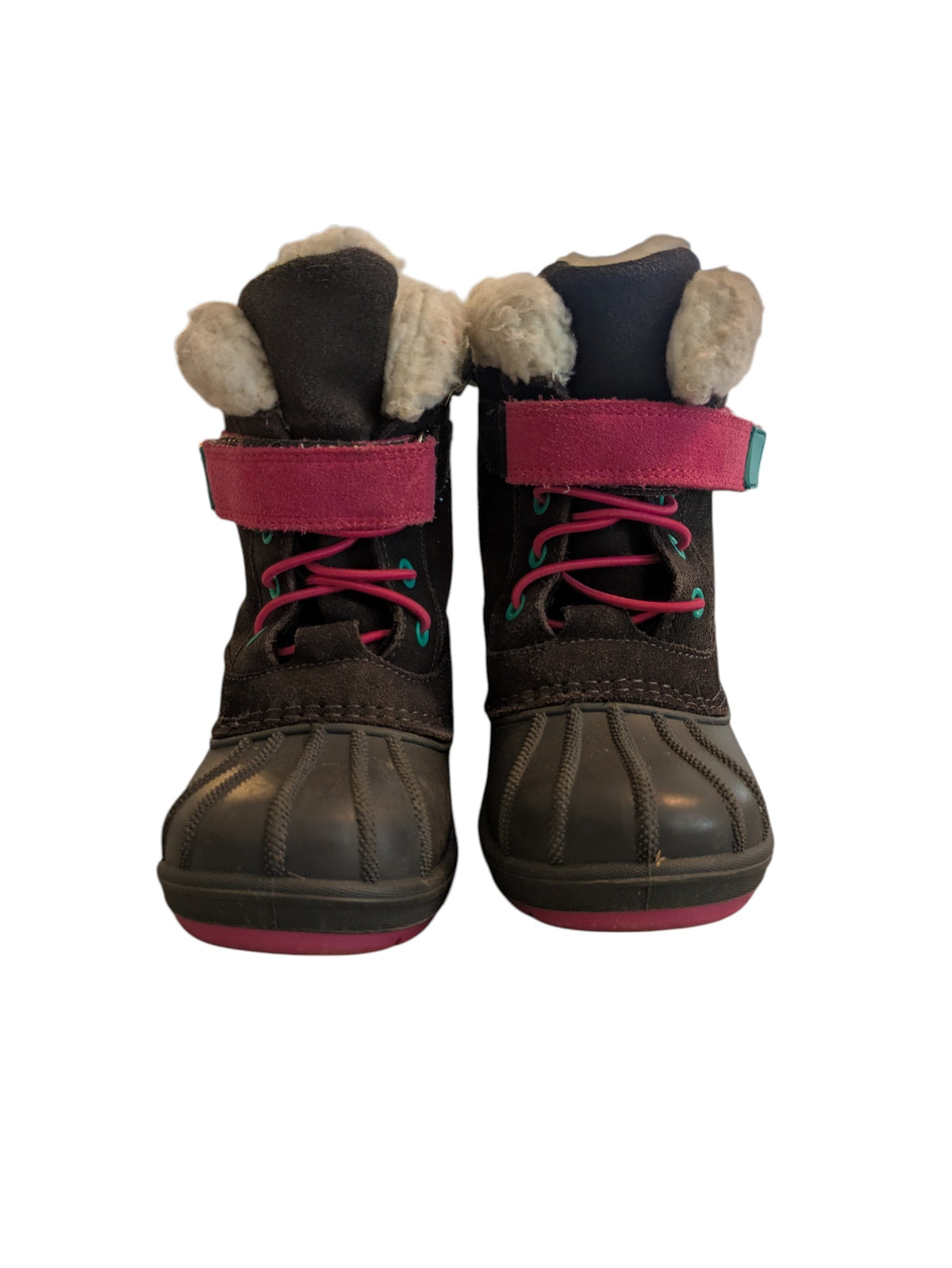 #52 Cat & Jack Girls' Size 8 Journey Winter Boots with Pink velcro and laces