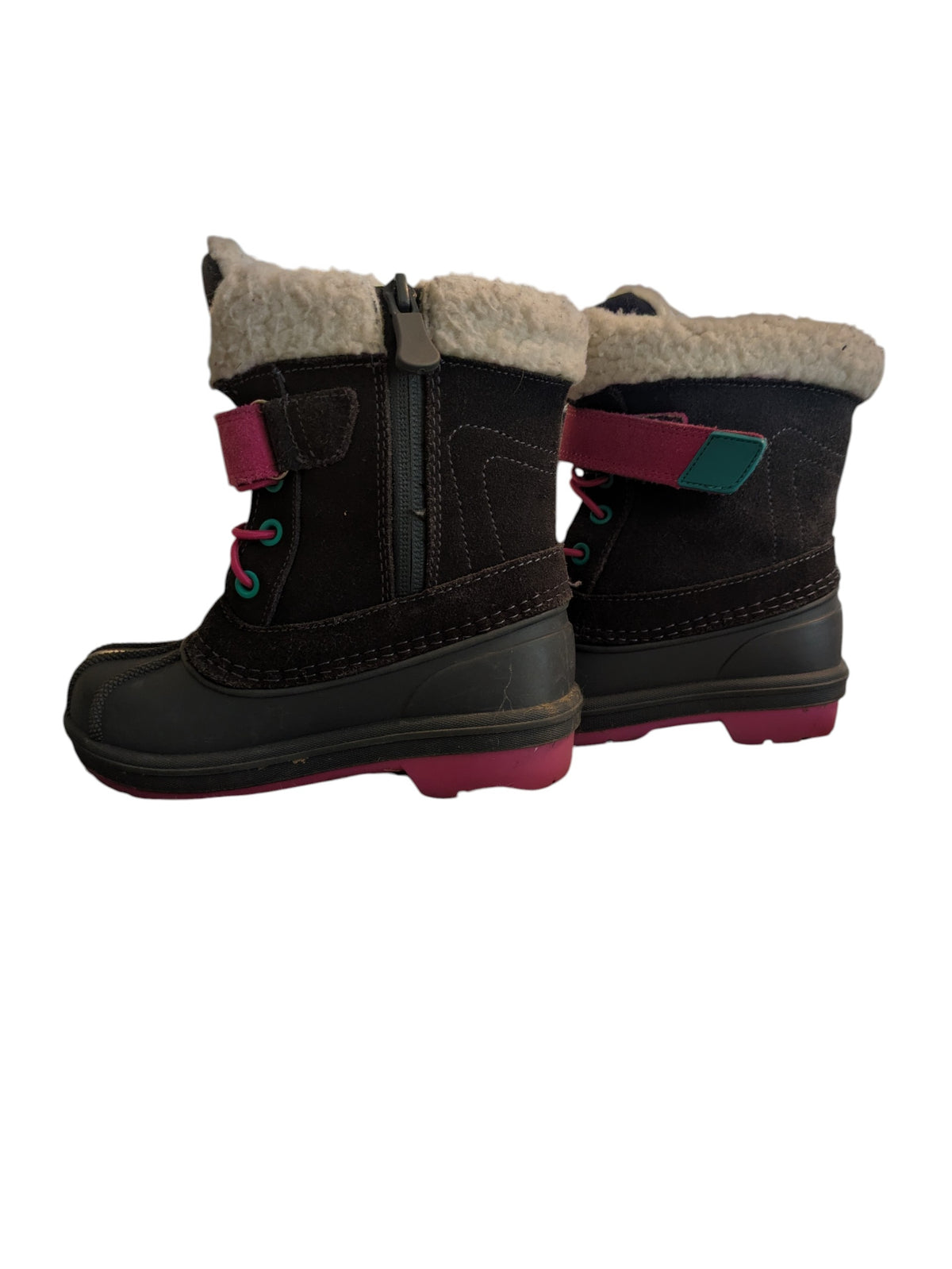 #52 Cat & Jack Girls' Size 8 Journey Winter Boots with Pink velcro and laces