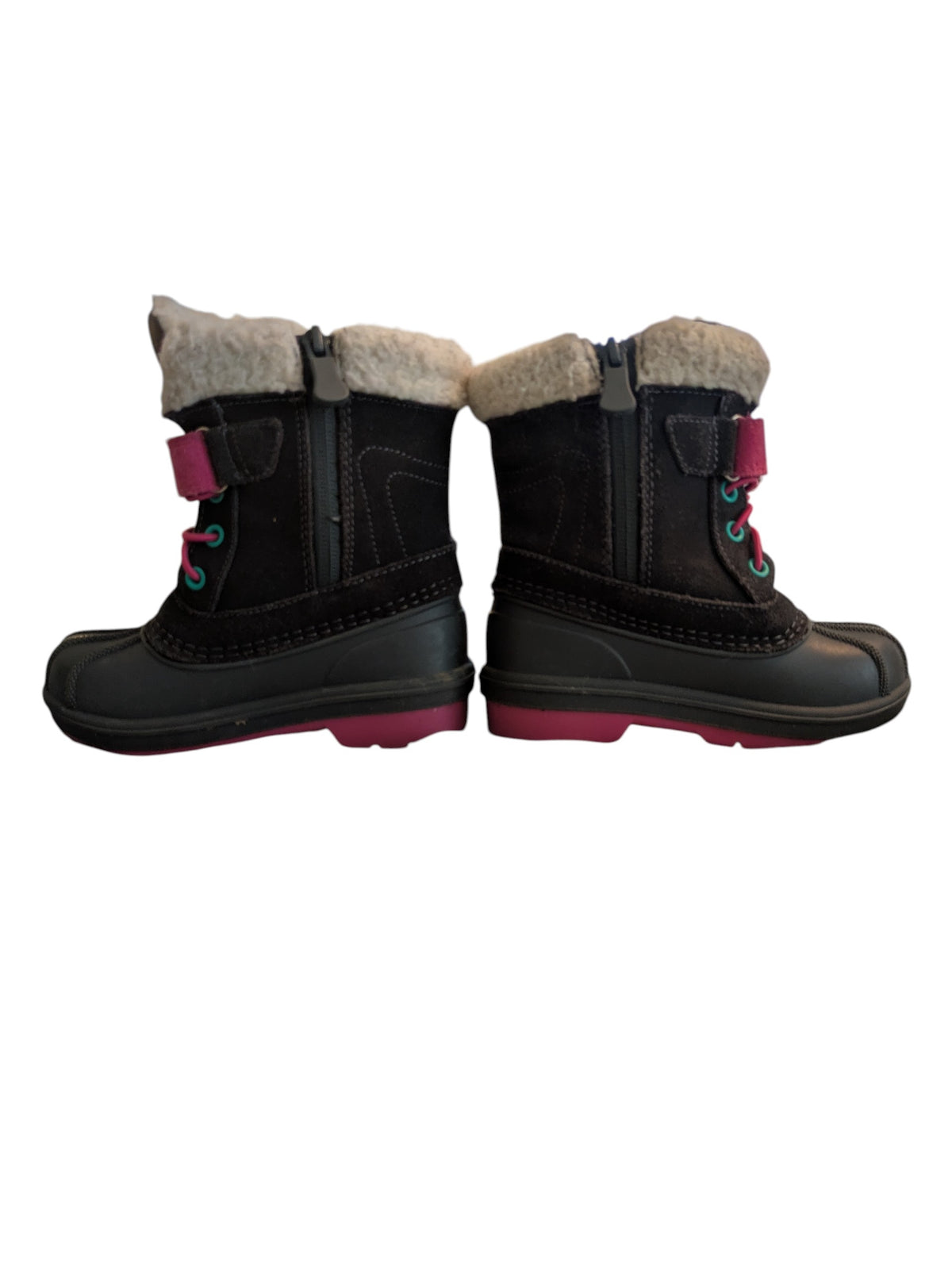 #52 Cat & Jack Girls' Size 8 Journey Winter Boots with Pink velcro and laces