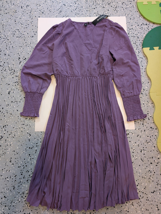 #11 INSPIRE CHIC Women's V-neck Pleated Puff Sleeve Flowy Elegant Casual Midi Dress Purple Gray Medium