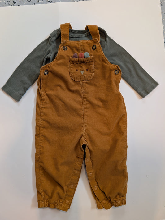#11 Cat & Jack Turkey Overalls, Carters long-sleeve onesie, 12 month boy