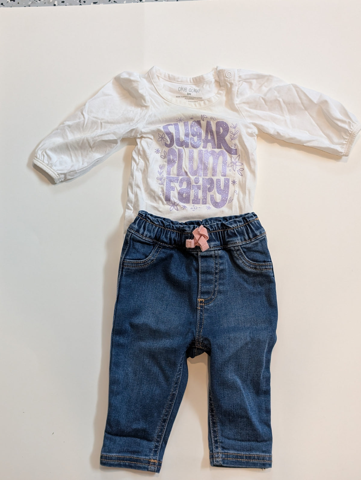 #11 ok!e dokie onesie 3M / First Impressions Jeans 3-6M