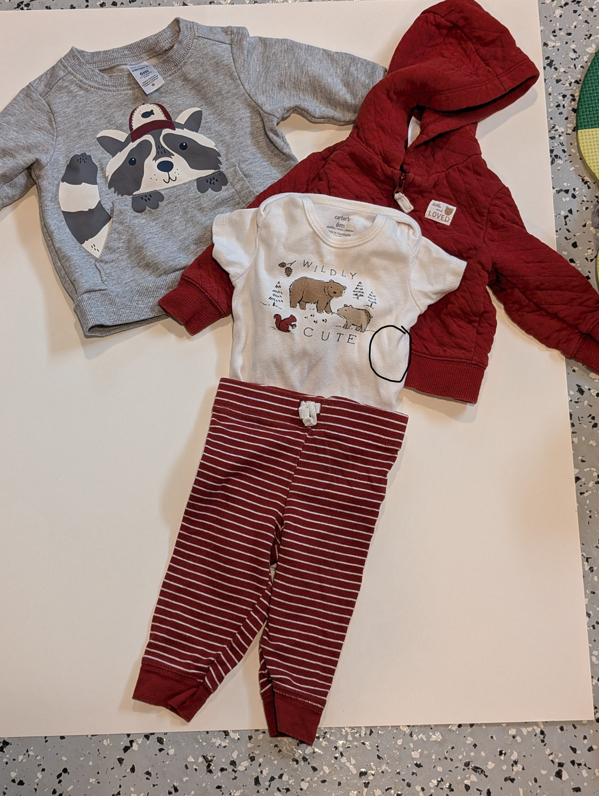 #11 Carter's Bearly Cute Outfit, Raccoon Sweatshirt, 6M Boy