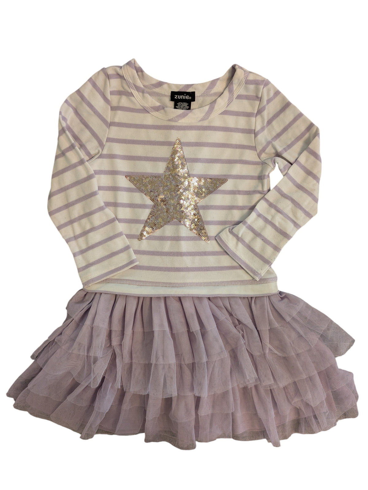 #52 Zunie Size 4 Lavender Striped Dress with Sequin Star