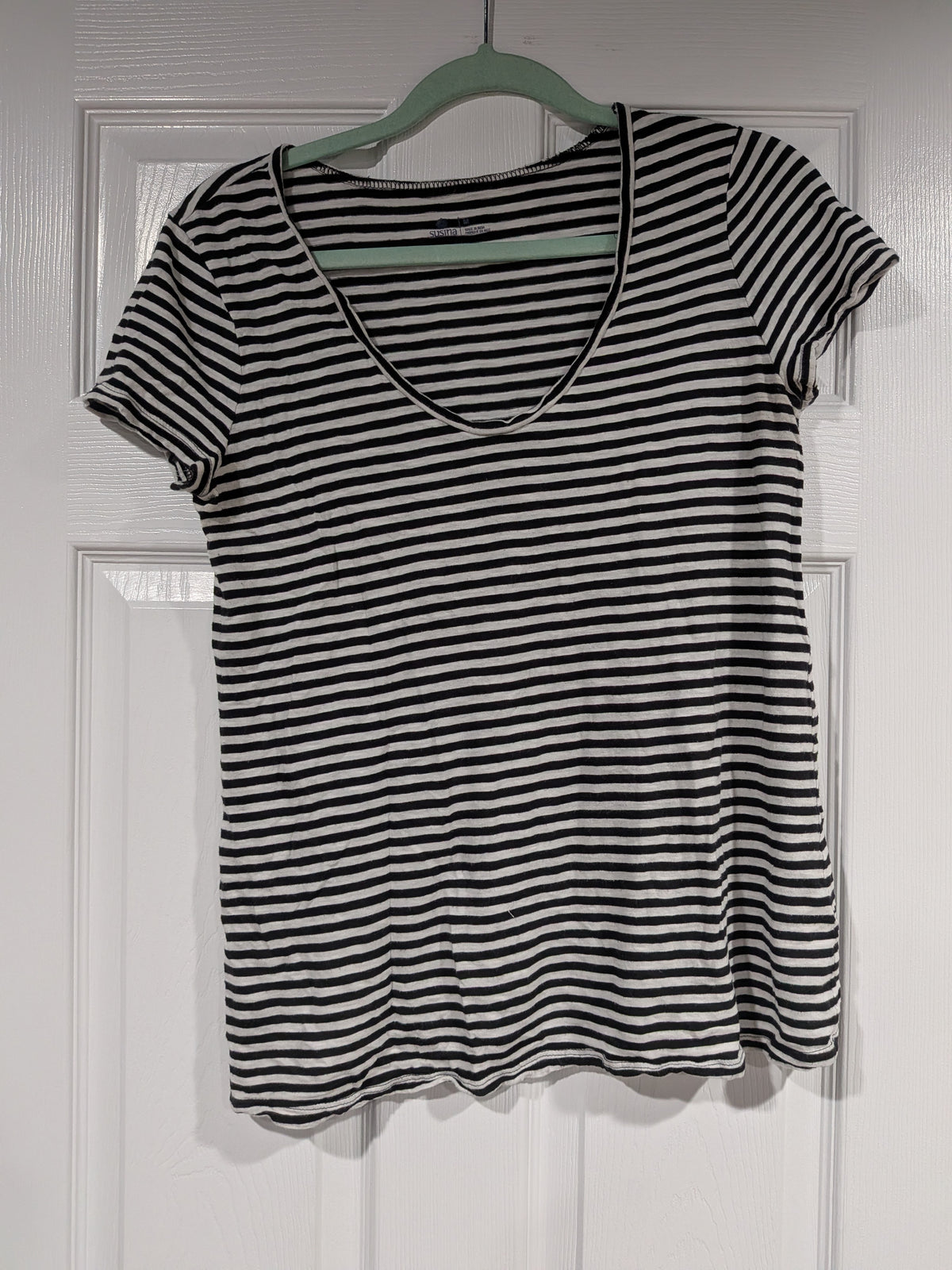 Seller 2. Susina womens medium black and white striped shirt.