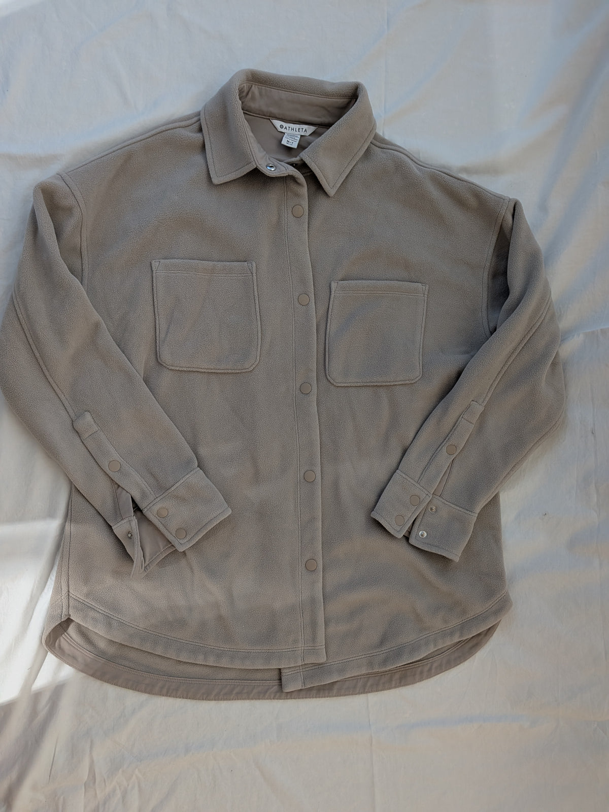 199 Womans Athleta fleece button up tan M TALL