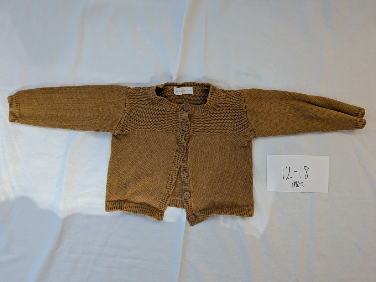 199  Quincy Mae tan cardigan 12-18 mos
