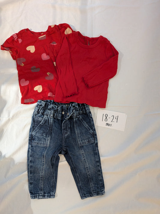 199 girls 18-24 mos red shirt and jeans bundle