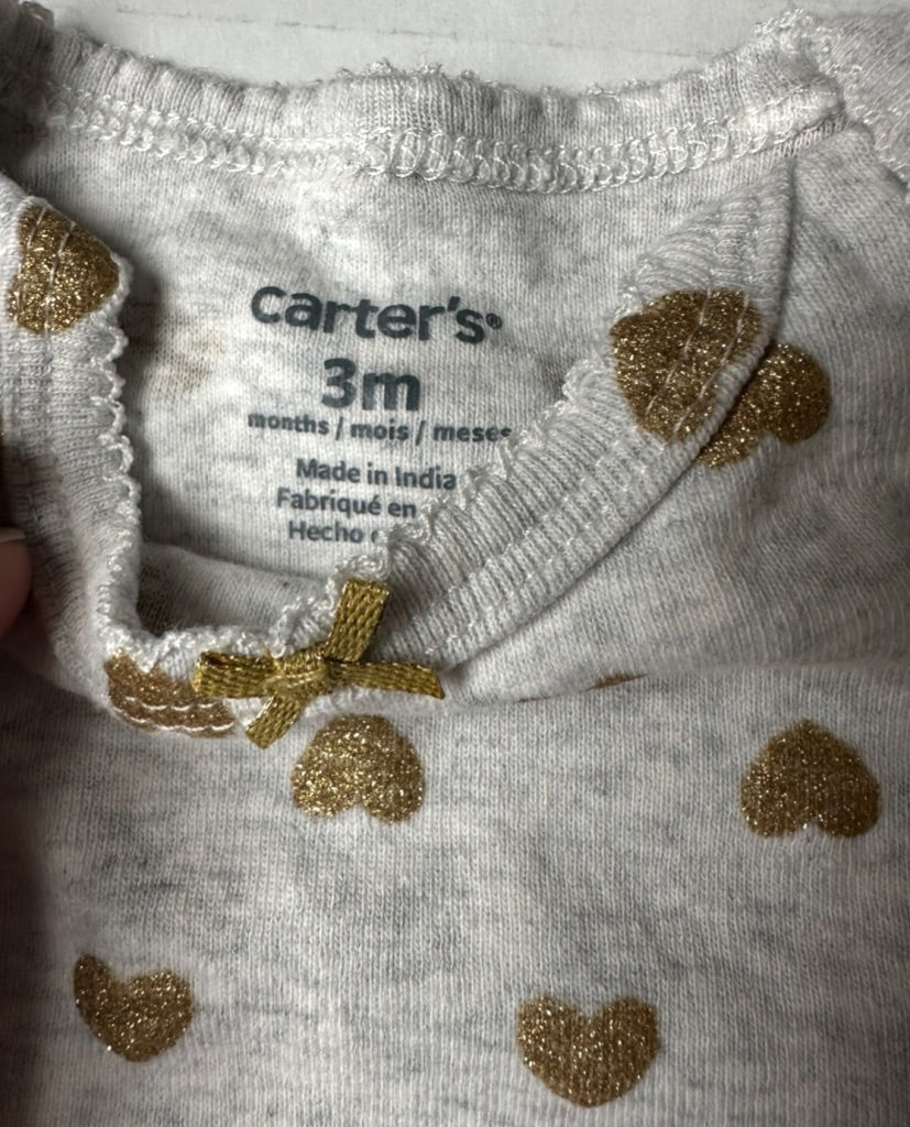 #146 Carter's Girls L/S Leopard and Heart Bodysuit Set (2) Girls 3M