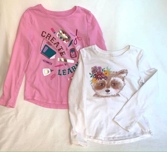 Seller #151 - REDUCED - Size 7/8 Girl - Set of 2 Tops - Pink Create and White Floral Raccoon