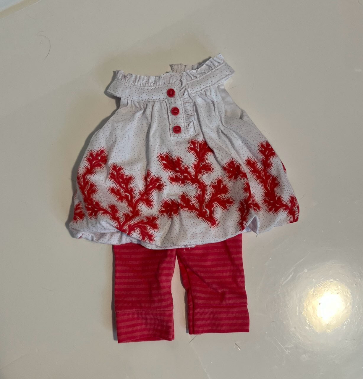 #121 American Girl Doll bitty baby outfit white shirt with red pants, EUC
