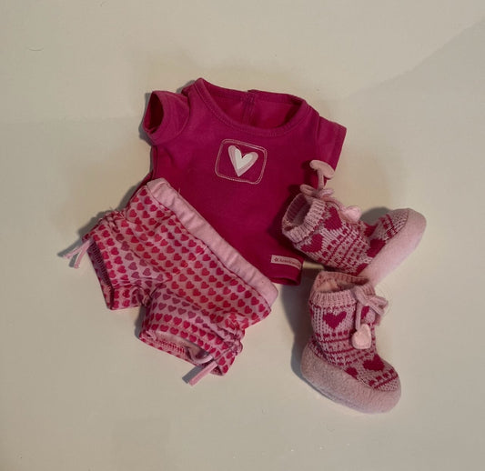 #121 American Girl Doll pajamas set hearts, EUC