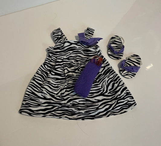 #121 American Girl Doll zebra dress and shoes, EUC