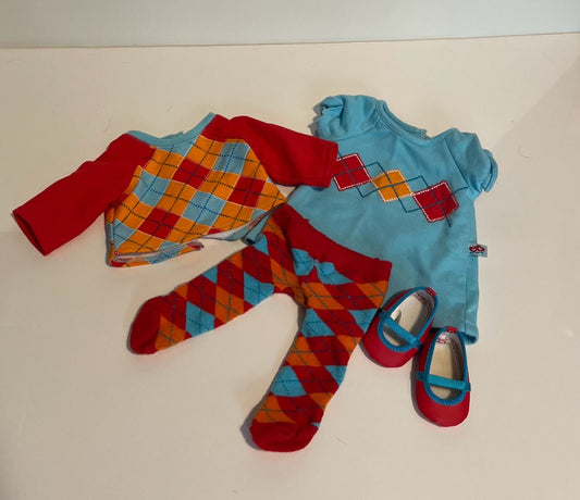 #121 American Girl Doll bitty baby outfit, Harlequin print, EUC