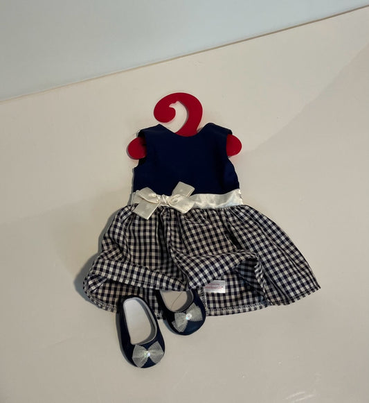 #121 American Girl Doll checkered dress with shoes, EUC