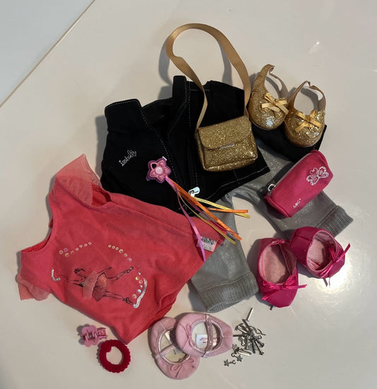 #121 American Girl Doll dance outfit with accessories, EUC