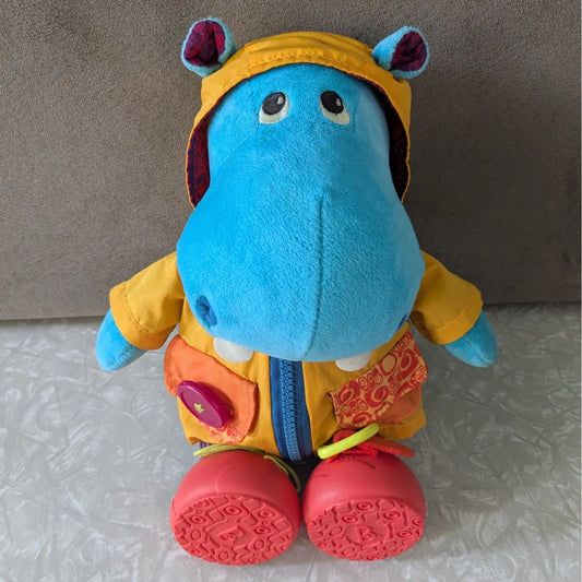 #61 B Toys Giggly Zippies Hank Hippo Interactive Learn to Dress Plush Sound Motion