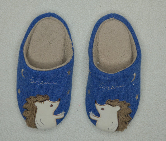 #31 Kids' Navy Hedgehog Slippers, Size 2-2.5