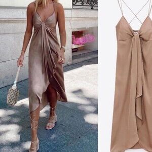 Seller #144 ZARA Gold/Champagne Satin Maxi Dress - Size XSMALL