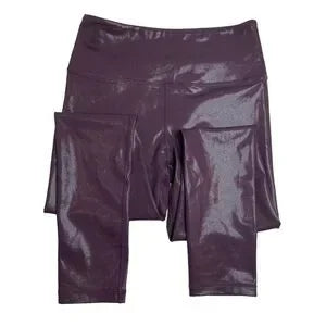 Seller 67 - ZYIA Active Plum Metallic Plus Light n Tight Hi Rise 7/8 24” Leggings Size 4