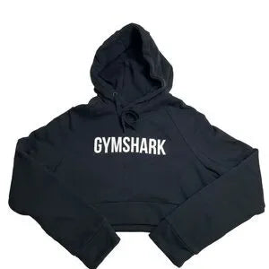 Seller 67 - Gymshark Black Crest Cropped Logo Hoodie Raglan Sleeves XS