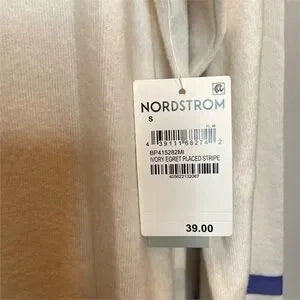 Seller 67 - BP Nordstrom Sweater Egret Placed Stripe Ivory Crewneck Small NWT New