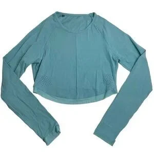 Seller 67 - Gymshark Whitney Simmons Whitney Crop Top Long Sleeve Deep Sage Green Blue Medium