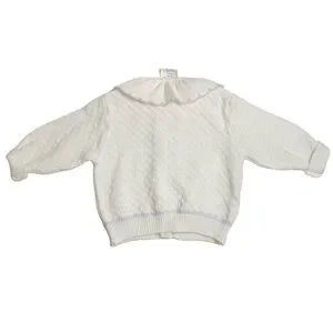 Seller 67 - Vintage Quiltex Baby Cardigan White with Purple Ruffle Peter Pan Collar 12 month