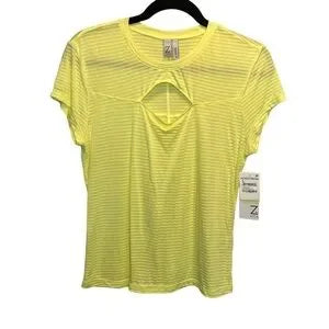 Seller 67 - Z by Zella Semi-Sheer Athleisure Tee Peekaboo Chest Yellow Elfin Medium New