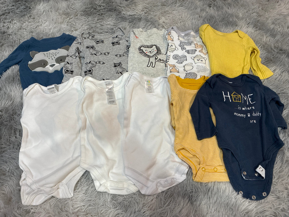 SCO46-long sleeve onesies- gender neutral-0-3 months-10 pack