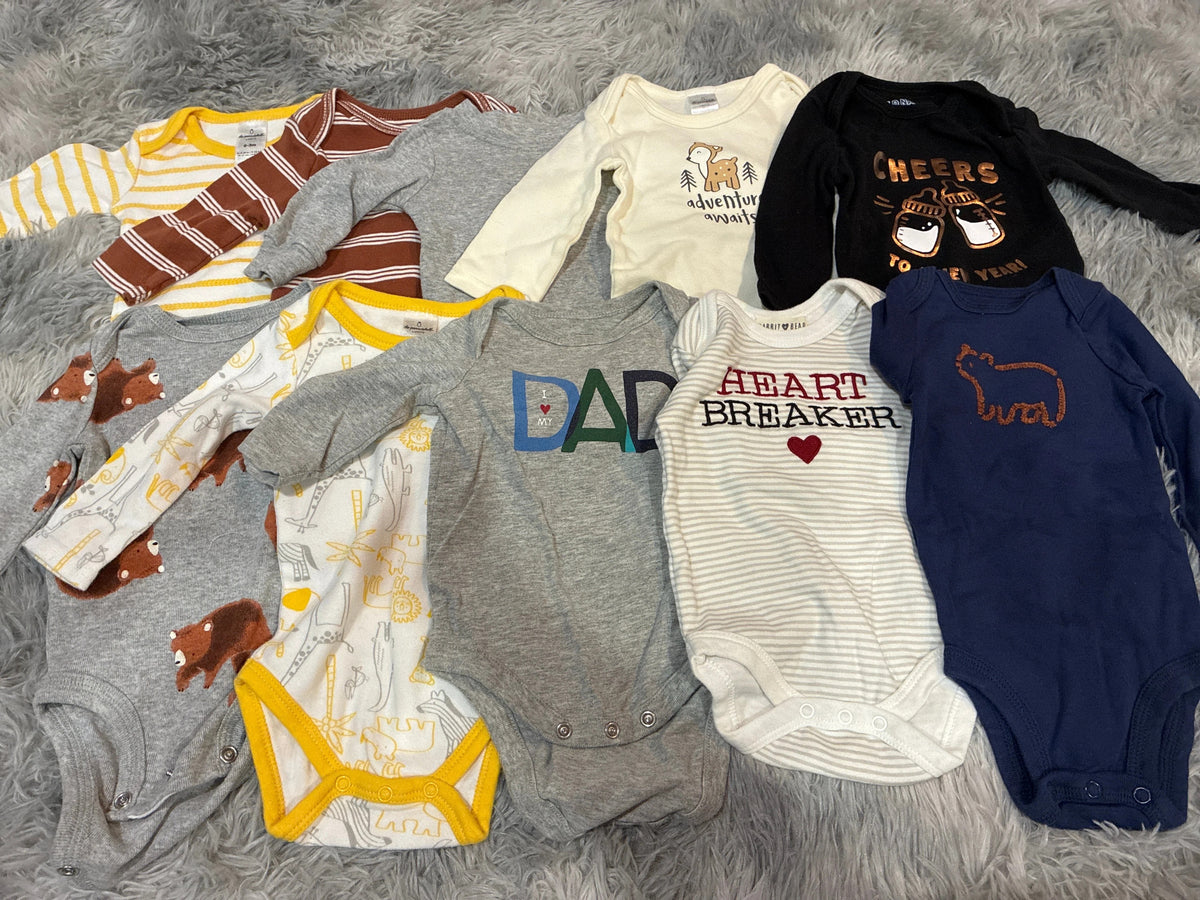SCO46-long sleeve onesies-gender neutral-0-3 months- 10 pack