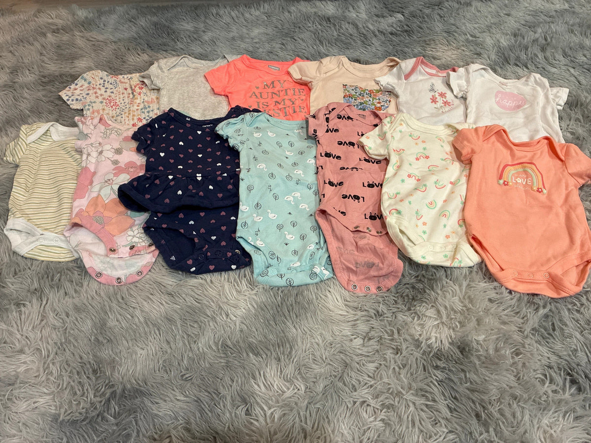 SCO46-short sleeve onesies-girls-3-6 months-13 pack
