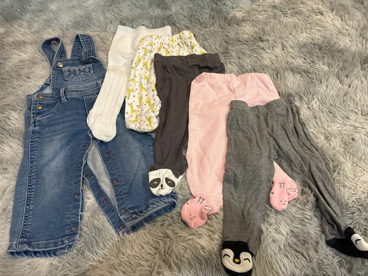 SCO46-girls overalls and footed pants-3-6 months-6 pairs