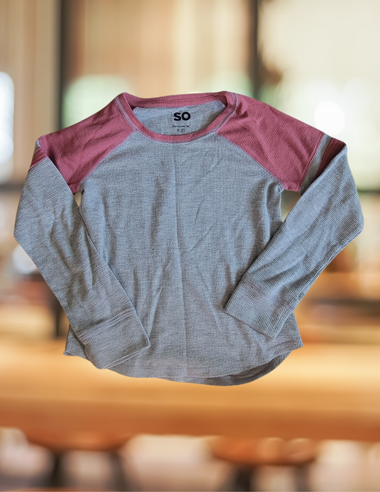 #59 SO Girls S Pink Grey Waffle Knit Long Sleeve Shirt