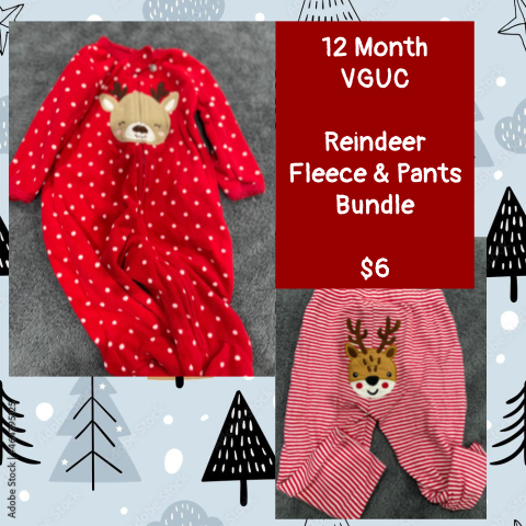 #69 12 Month Reindeer Fleece & Pants Bundle