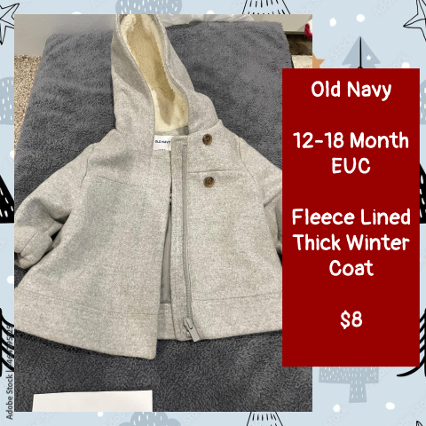 #69 REDUCED 12-18 Month Fleece Lined Winter Coat