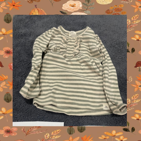 #69 REDUCED 12-18 Month Green Stripe Ruffle Long Sleeve Shirt