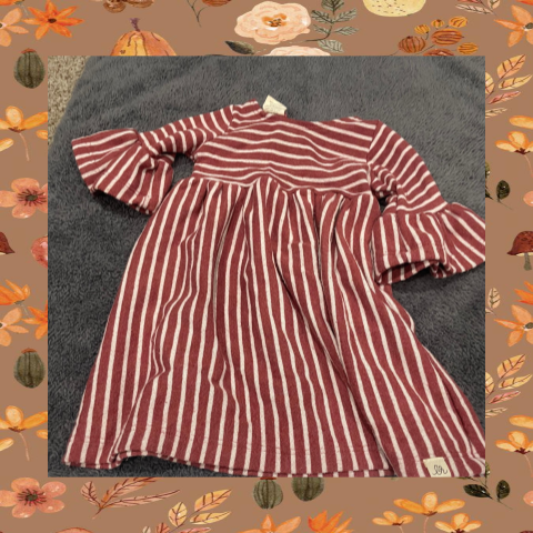 #69 REDUCED 12-18 Month Red Striped Bell Sleeve Dress