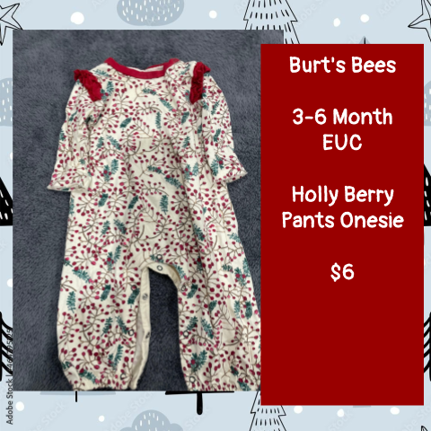 #69 REDUCED 3-6 Month Holly Berry Onesie