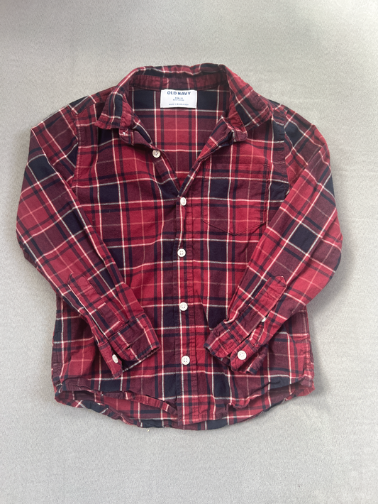 #154 Size S Boys Old Navy burgundy plaid button down
