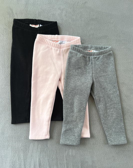 #154 18mo Girls Cat&Jack (3) fleece lined leggings, VGUC
