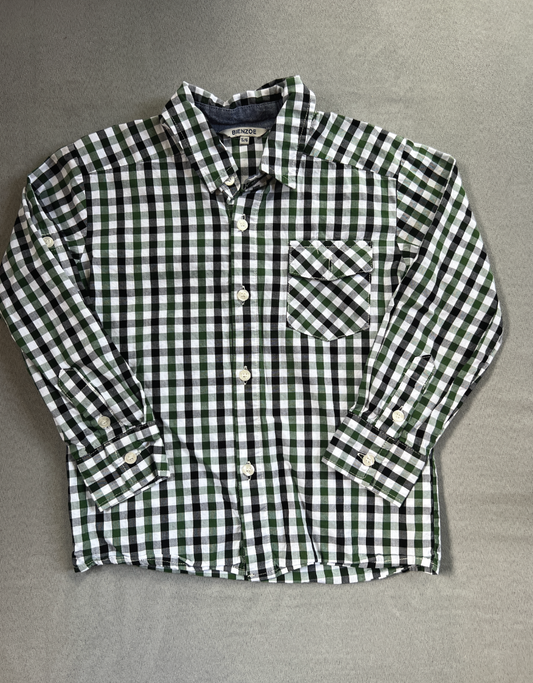 #154 Size 5/6 Boys black & green checked button down, VGUC