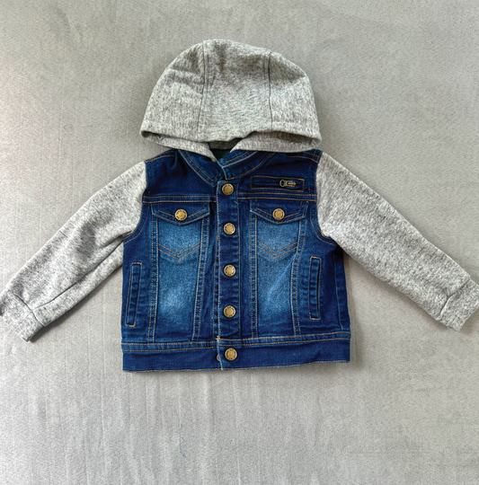 #154 12-18mo denim sweatshirt jacket, EUC
